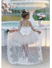 Long Sleeves Embroidered Lace Tulle High Low Flower Girl Dress